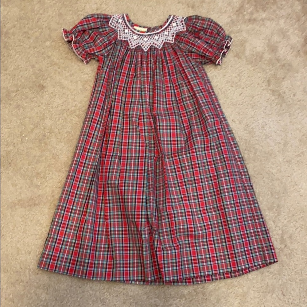 Girls Red, white, green Christmas plaid dress